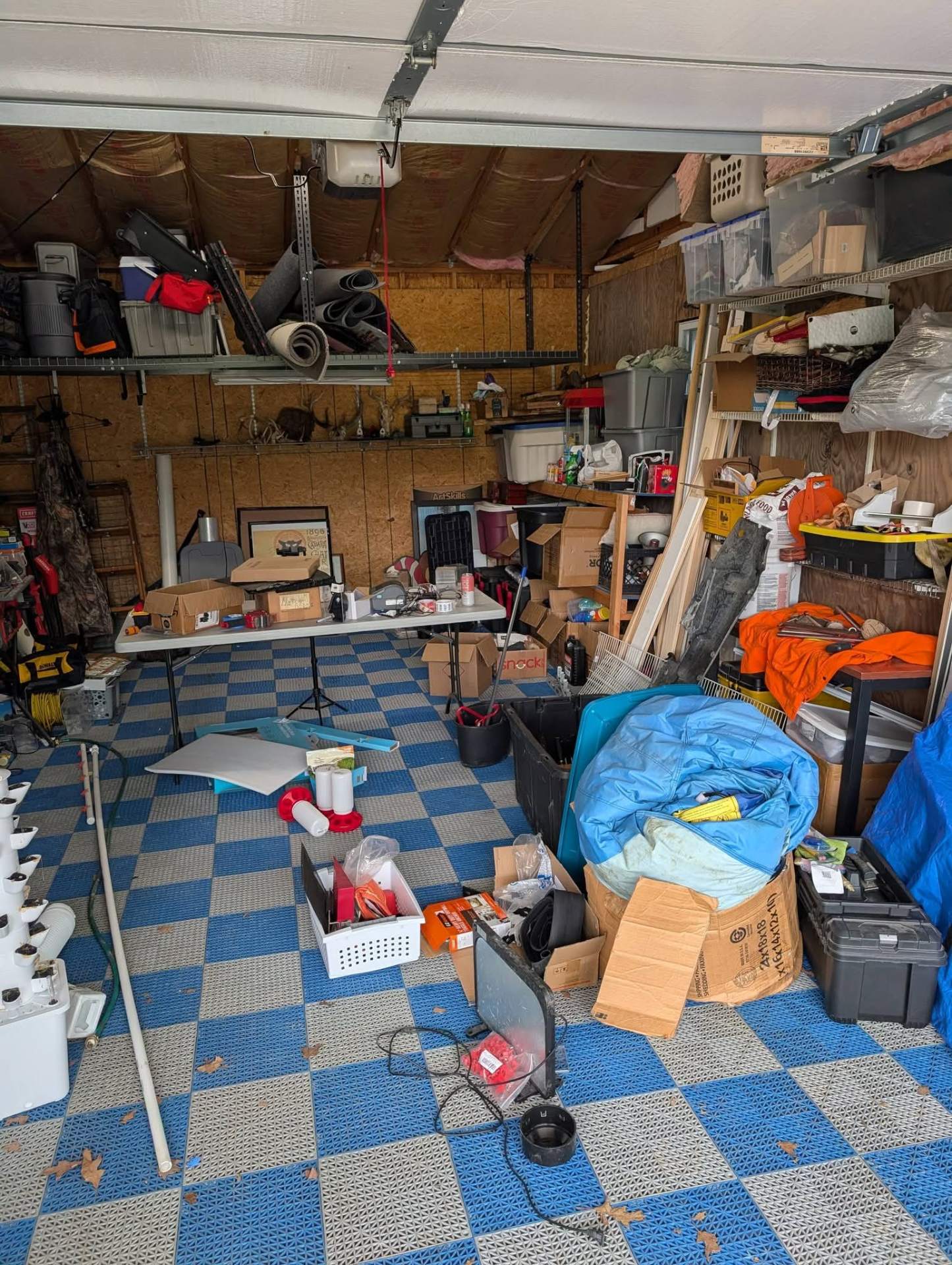 Blue tile floor garage before and after - before
